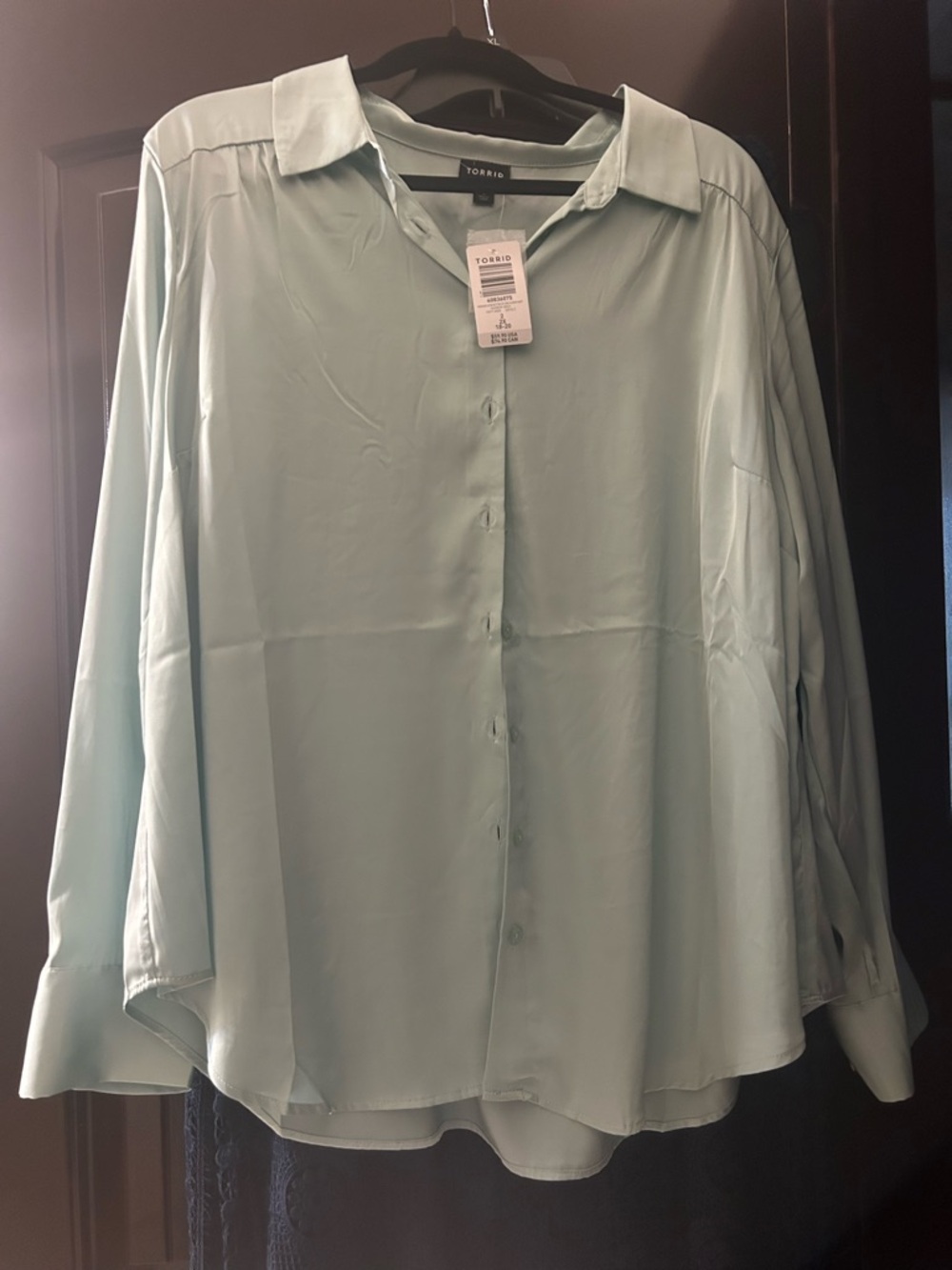 NWT Torrid Madison Satin Button Up Long Sleeve Shirt - Harbor Gray